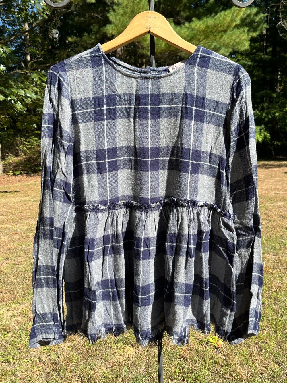 Y2K Philosophy Anthropologie Plaid Babydoll Raw Hem Blouse Size S Fall Grunge